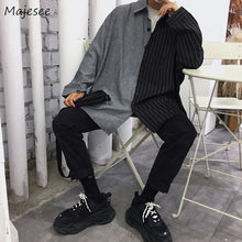 Load image into Gallery viewer, Shirts Men Patchwork Leisure Loose Oversize Simple Korean Style All-match Retro Harajuku Shirt Mens Long Sleeve Soft Daily Chic