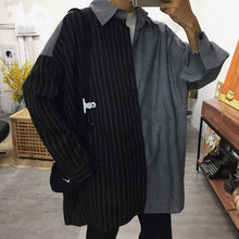 Carregar imagem no visualizador da galeria, Shirts Men Patchwork Leisure Loose Oversize Simple Korean Style All-match Retro Harajuku Shirt Mens Long Sleeve Soft Daily Chic