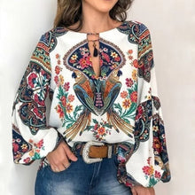 Load image into Gallery viewer, 2019 Casual Vintage Shirt Blouse Women Floral Printed Lantern Sleeve Plus Size Women Tops And Blouse V Neck Blusas Mujer De Moda
