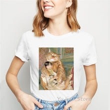 Load image into Gallery viewer, ropa mujer 2019 Mona Lisa and her cat painting tshirt women plus size vogue funny t shirts femme summer tops female t-shirt