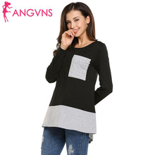 Load image into Gallery viewer, Women Casual Long Sleeve O Neck Front Pocket Patchwork Tunic High-low Loose T-Shirt