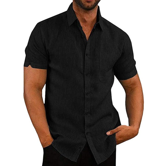 SHUJIN 2019 Men's Shirts Solid Short Sleeve Button Casual Tops Male Streetwear Loose Summer Slim Fit Breathable Shirt Chemise
